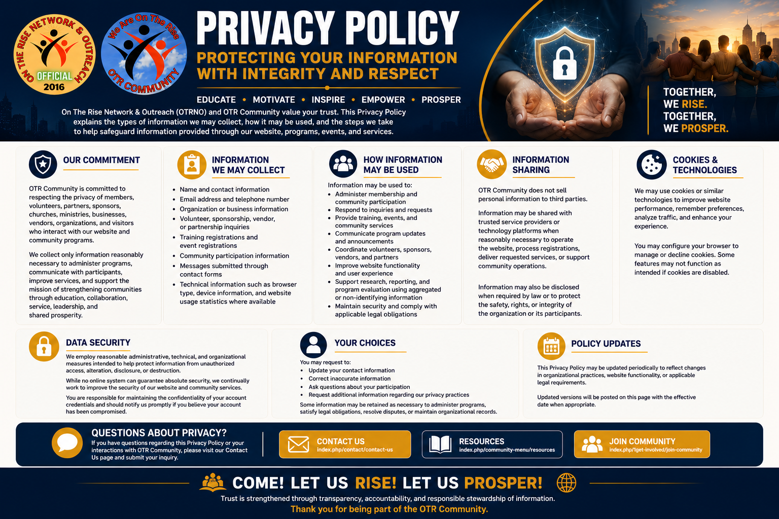 OTR Community Privacy Policy — trust, transparency, security, and responsible information stewardship