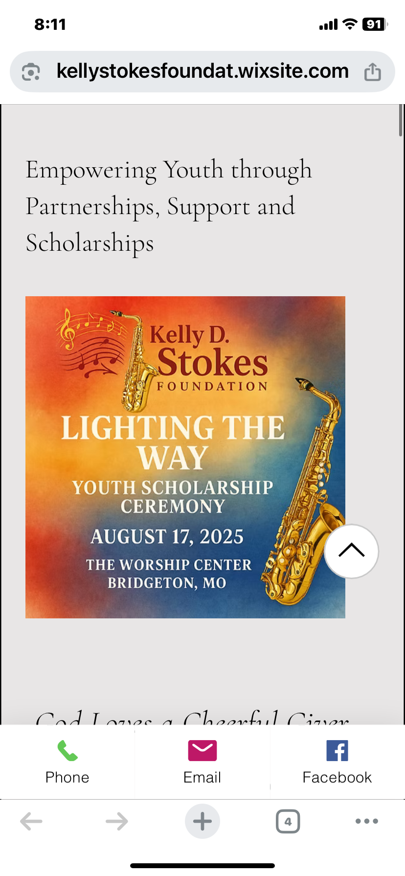 Support the Scholarship to help youth in need! Please go to KellyStokesFoundation.Com to read all about the Love of God and his renewing grace.